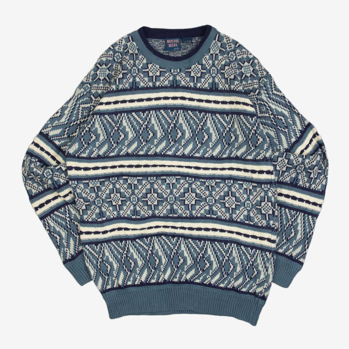 MEN'S VINTAGE 1990S PATTERNED KNITTED JUMPER - LARGE