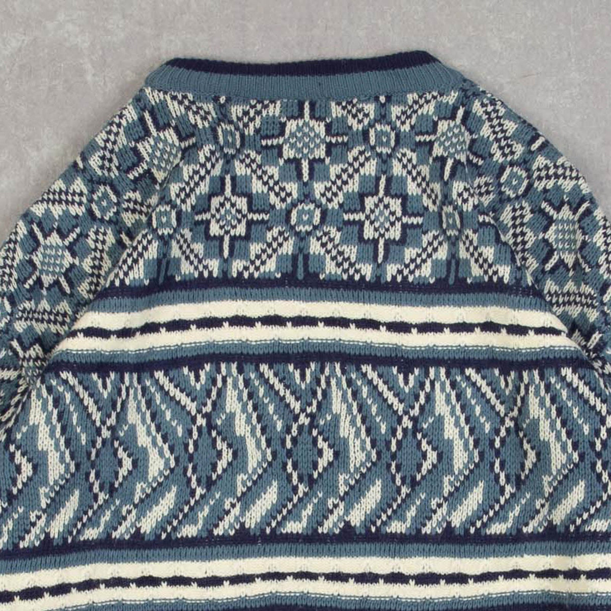 MEN'S VINTAGE 1990S PATTERNED KNITTED JUMPER - LARGE