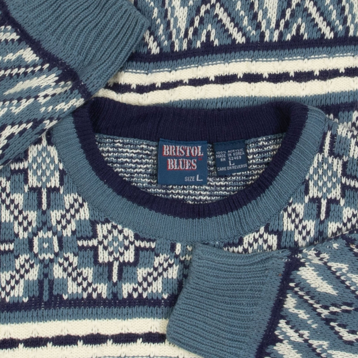 MEN'S VINTAGE 1990S PATTERNED KNITTED JUMPER - LARGE