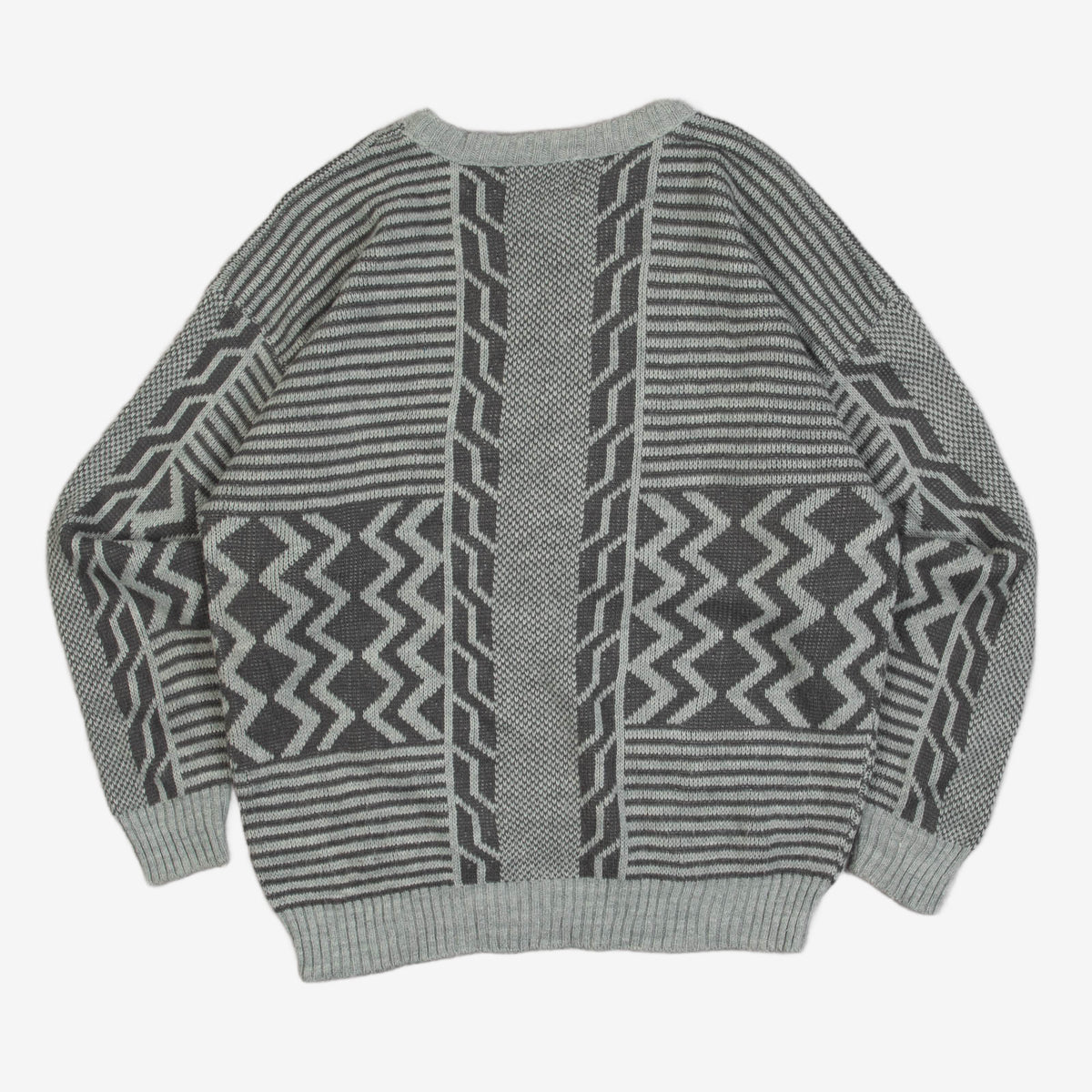 WOMEN'S VINTAGE 1980S STRIPED PATTERNED KNITTED JUMPER - LARGE
