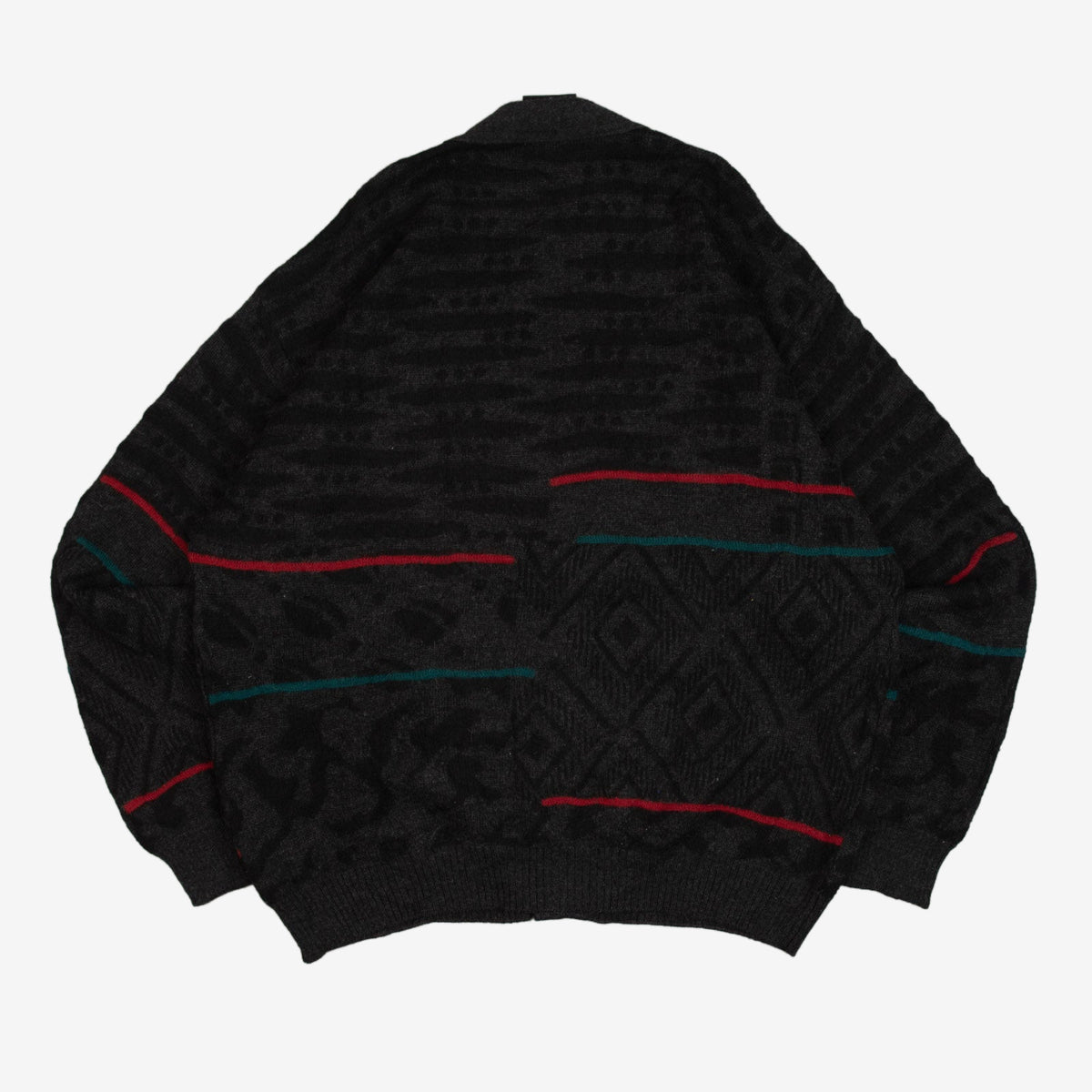 MEN'S VINTAGE 1980S PATTERNED KNITTED CARDIGAN - LARGE