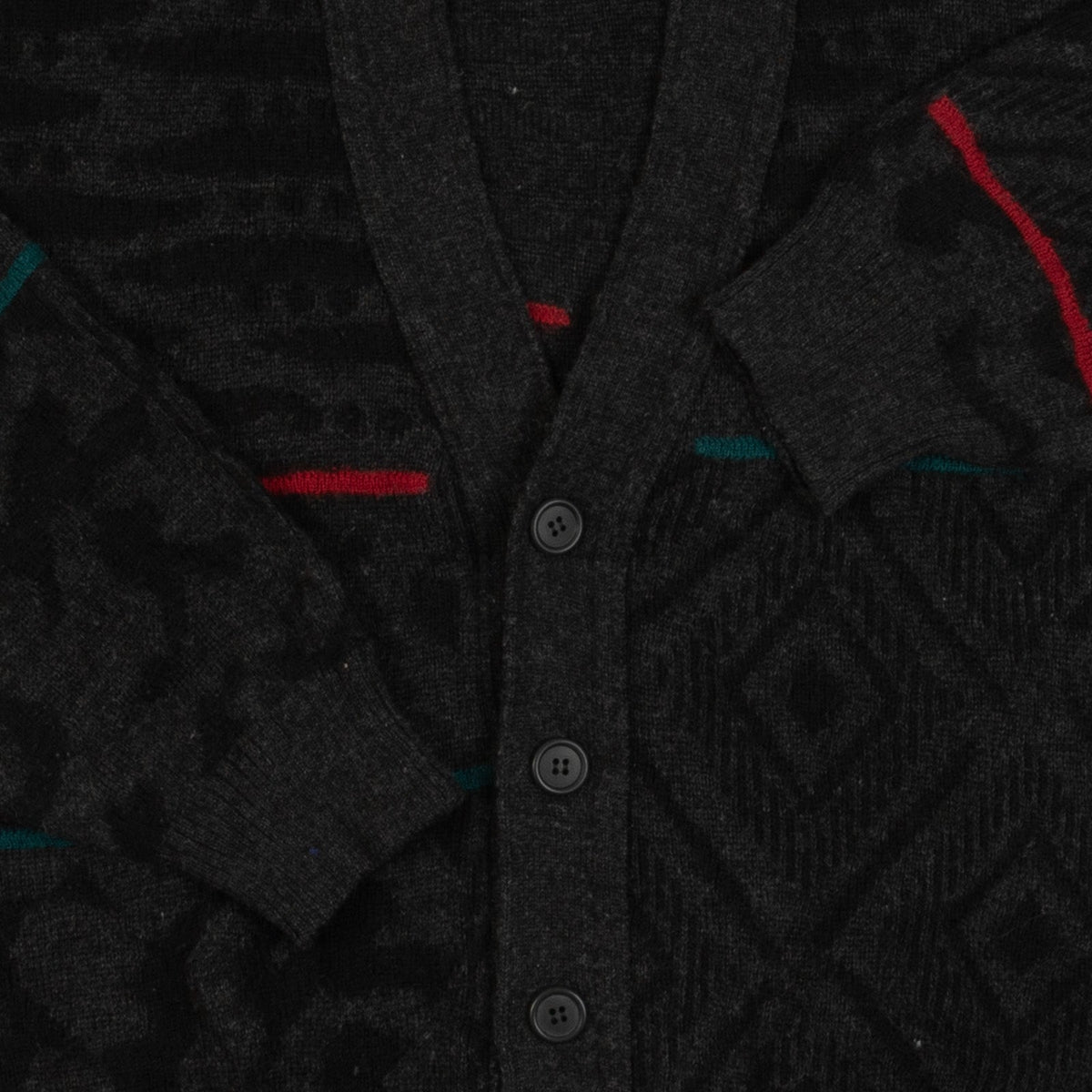 MEN'S VINTAGE 1980S PATTERNED KNITTED CARDIGAN - LARGE