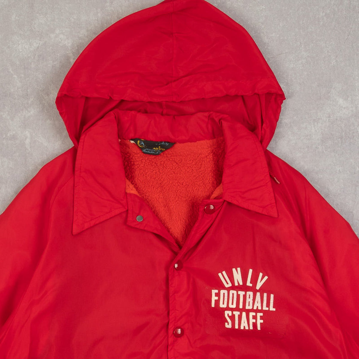 MEN'S VINTAGE 1980S CHAMPION UNLV FOOTBALL FLEECE LINED COACH JACKET - LARGE