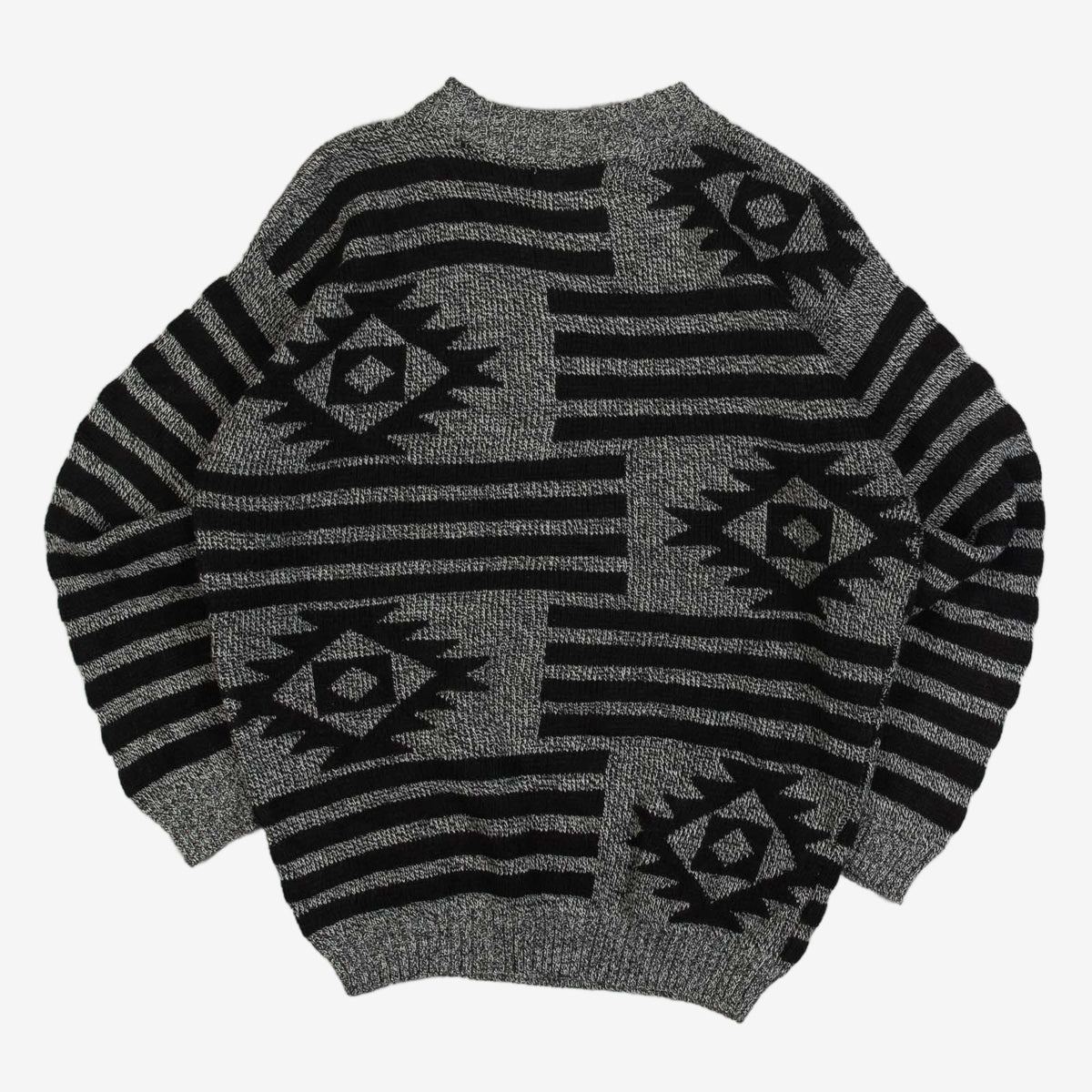 WOMEN'S VINTAGE 1980S STRIPED PATTERNED KNITTED JUMPER - LARGE