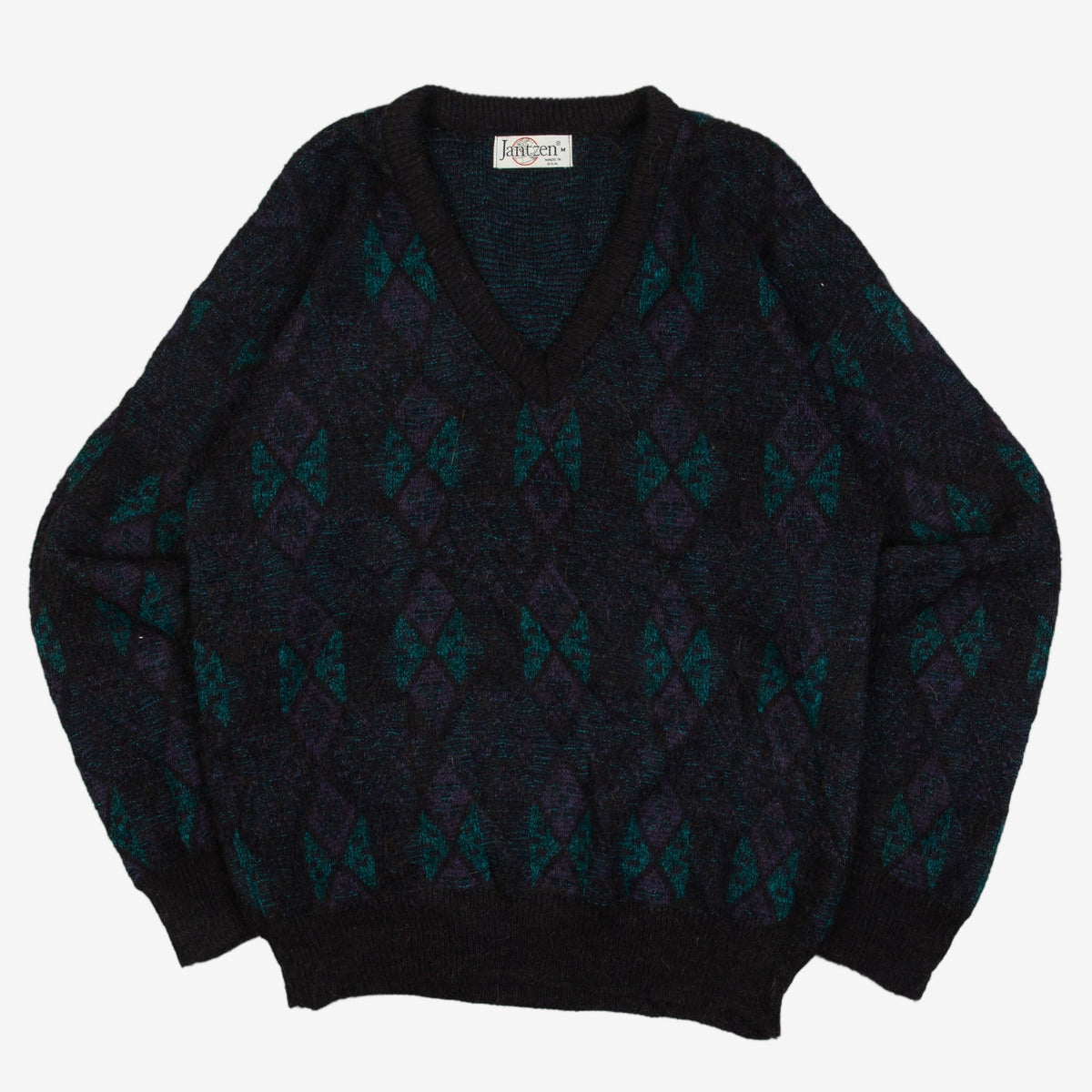 MEN'S VINTAGE 1980S PATTERNED KNITTED JUMPER - MEDIUM