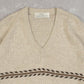 MEN'S VINTAGE 1980S PATTERNED V-NECK KNITTED JUMPER - LARGE