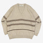 MEN'S VINTAGE 1980S PATTERNED V-NECK KNITTED JUMPER - LARGE