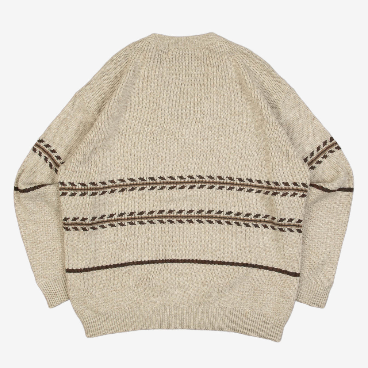 MEN'S VINTAGE 1980S PATTERNED V-NECK KNITTED JUMPER - LARGE