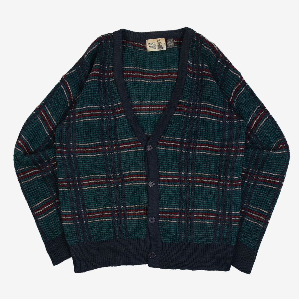 MEN'S VINTAGE 1990S CHECKED KNITTED CARDIGAN - SMALL