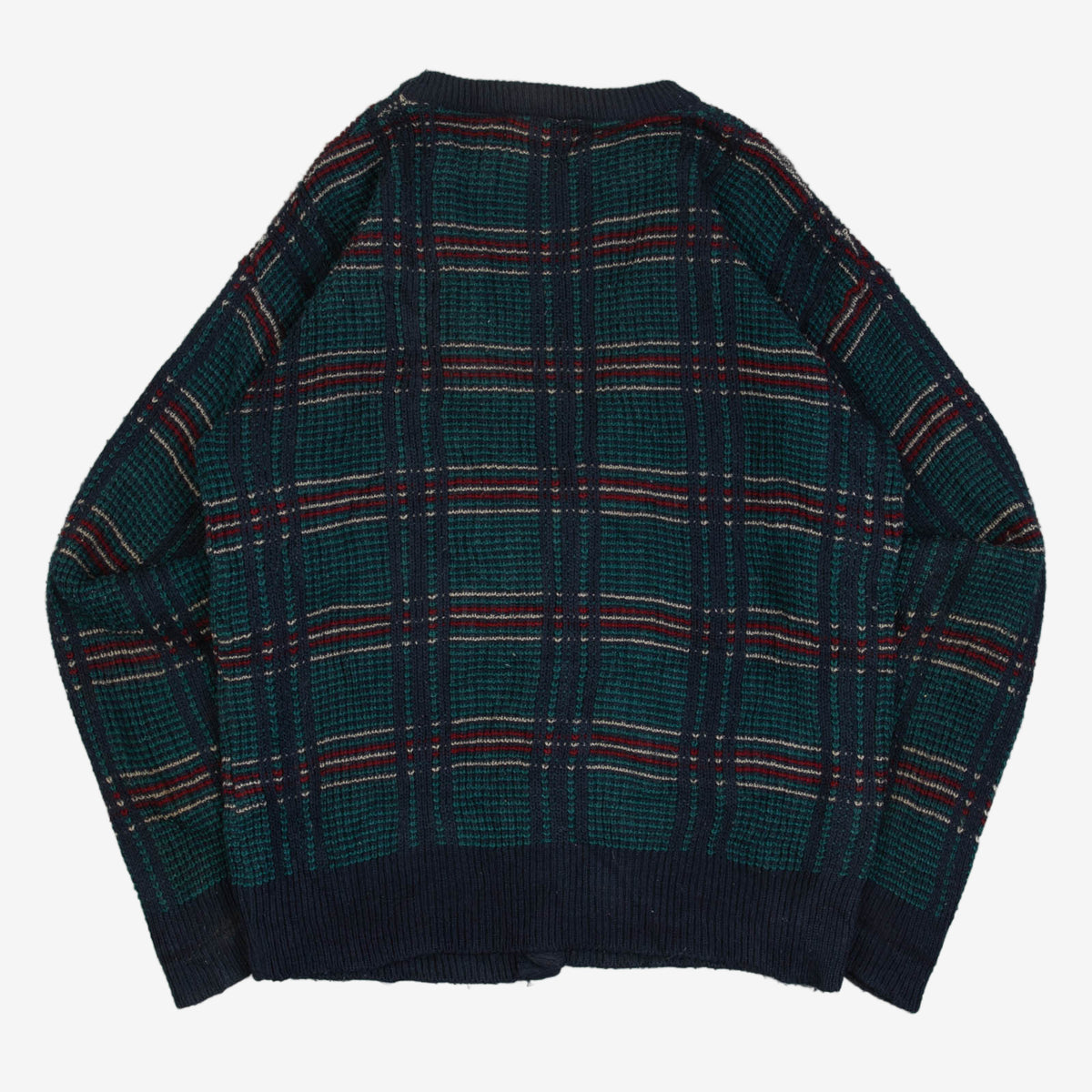 MEN'S VINTAGE 1990S CHECKED KNITTED CARDIGAN - SMALL
