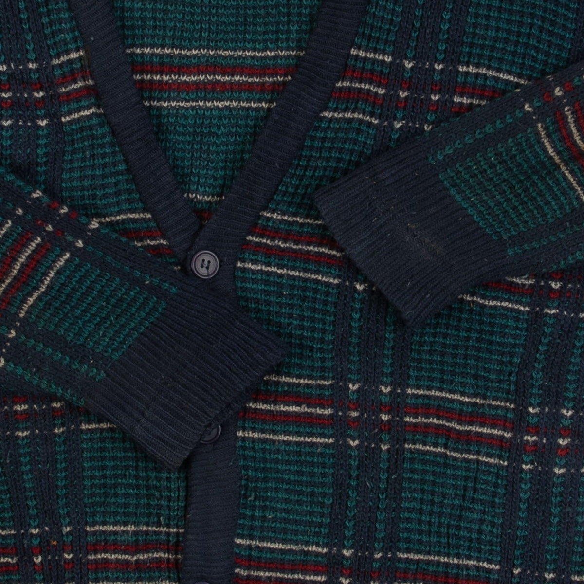 MEN'S VINTAGE 1990S CHECKED KNITTED CARDIGAN - SMALL