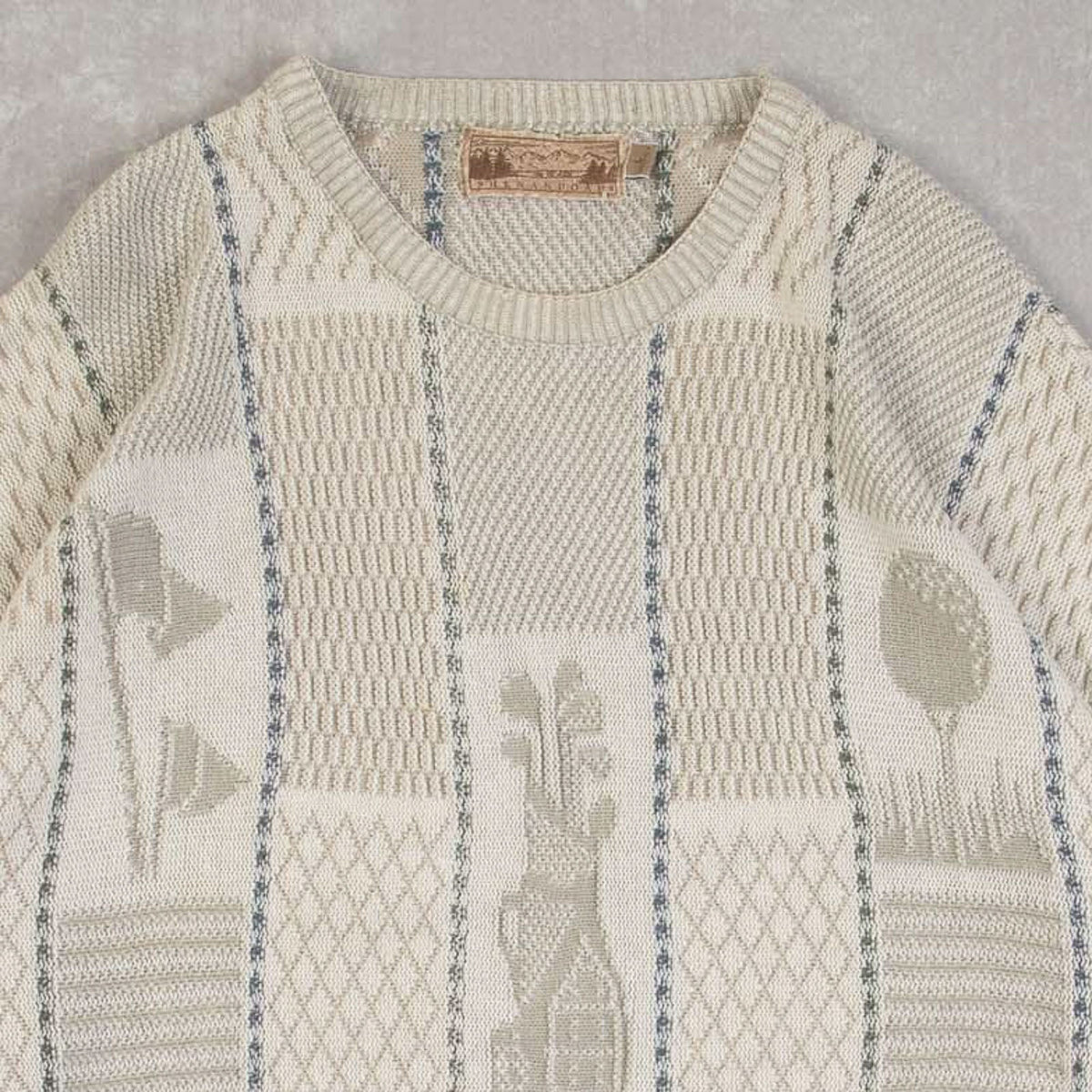 MEN'S VINTAGE 1990S STRUCTURED PATTERNED KNITTED JUMPER - LARGE