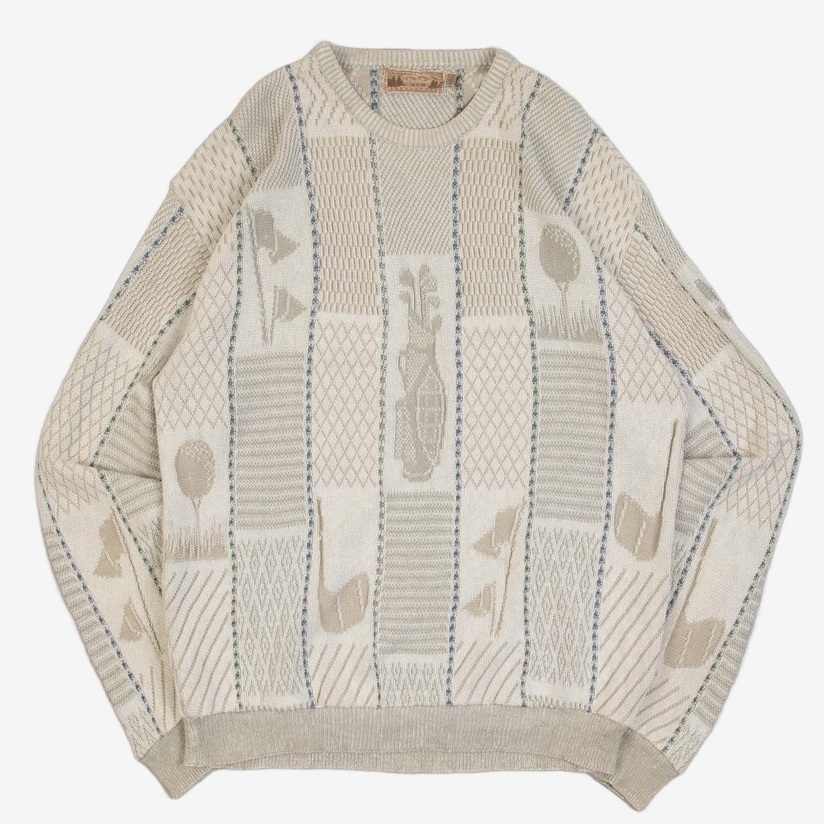 MEN'S VINTAGE 1990S STRUCTURED PATTERNED KNITTED JUMPER - LARGE