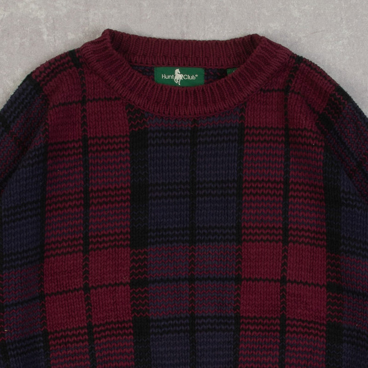 MEN'S VINTAGE 1990S CHECKED KNITTED JUMPER - LARGE
