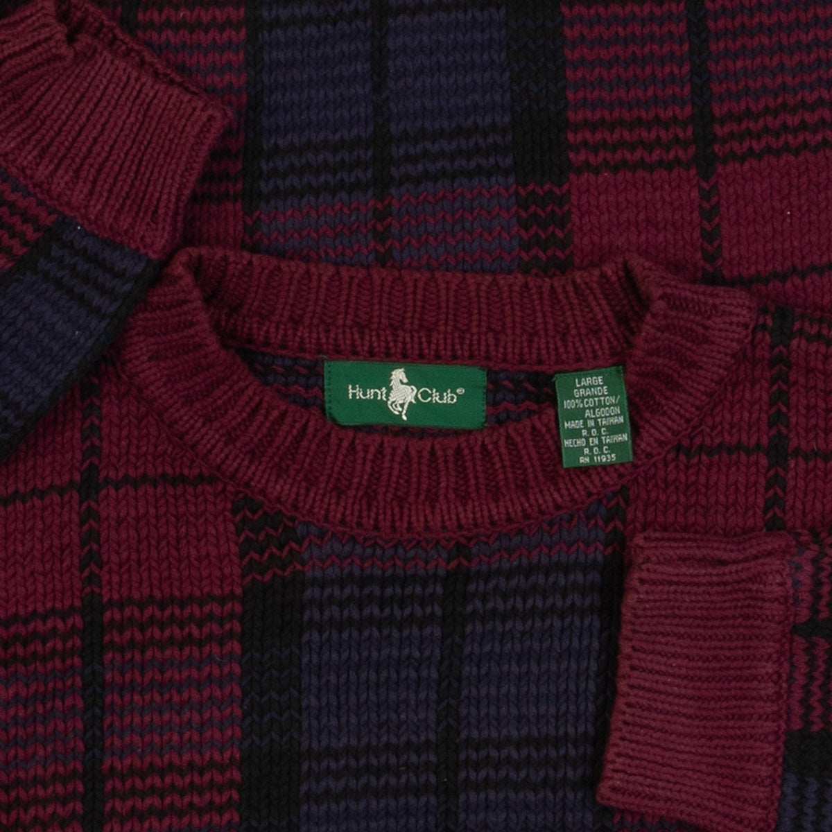 MEN'S VINTAGE 1990S CHECKED KNITTED JUMPER - LARGE