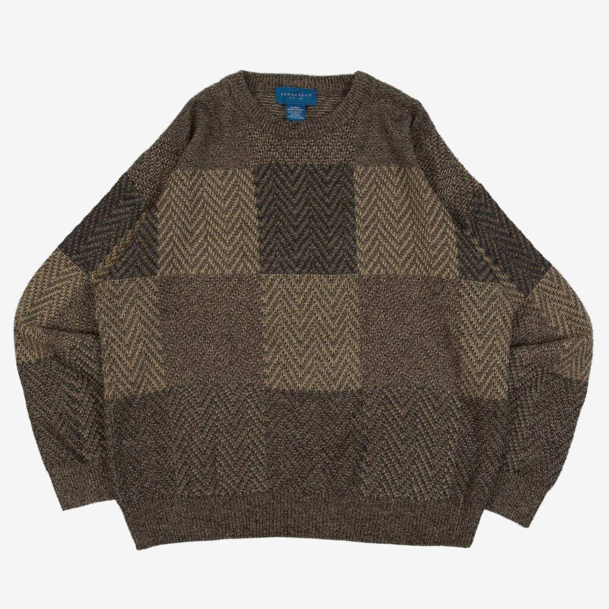 MEN'S VINTAGE 1990S CHECKERBOARD PATTERNED KNITTED JUMPER - X-LARGE