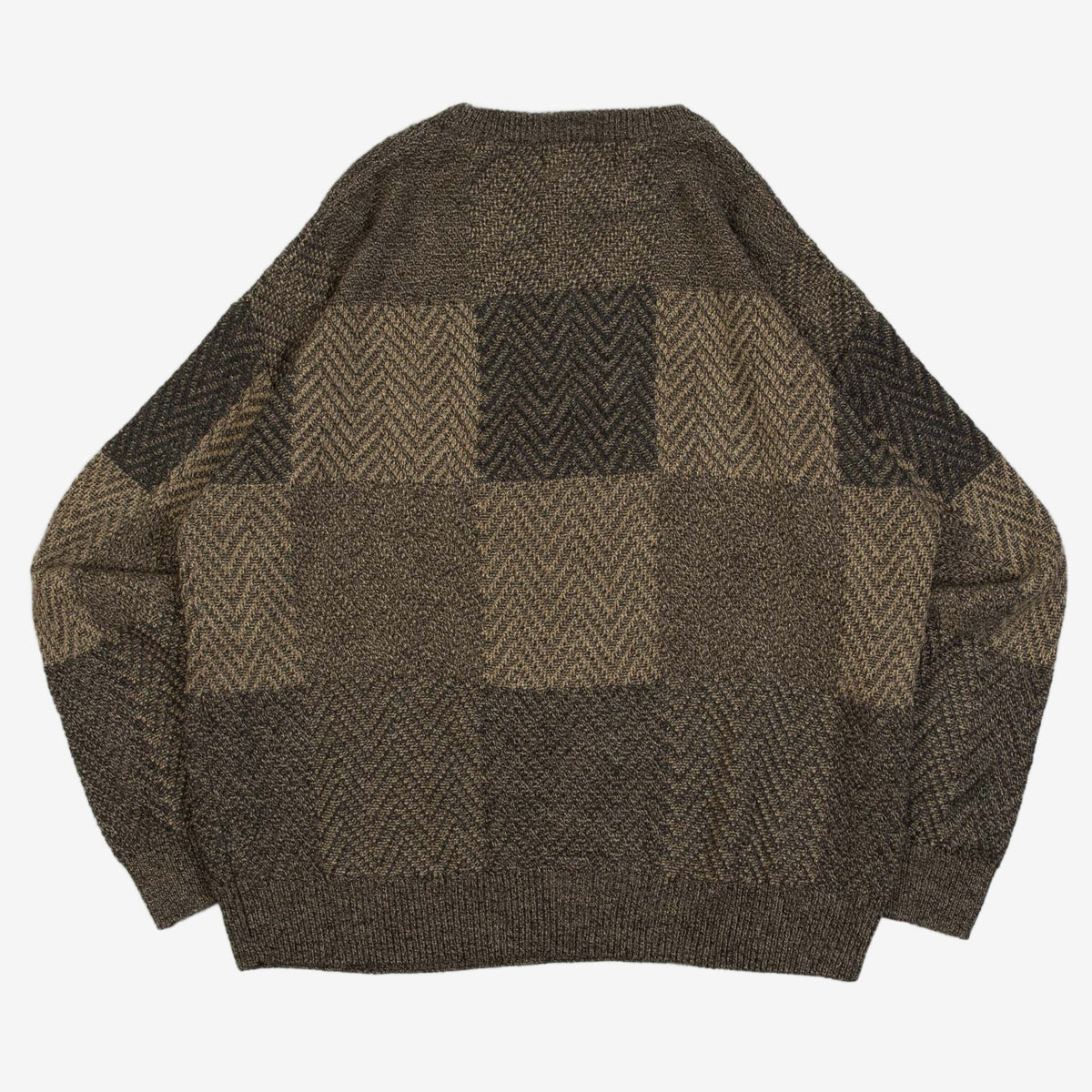 MEN'S VINTAGE 1990S CHECKERBOARD PATTERNED KNITTED JUMPER - X-LARGE