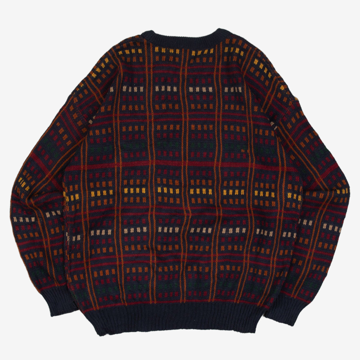 MEN'S VINTAGE 1980S GRID PATTERNED KNITTED JUMPER - X-LARGE