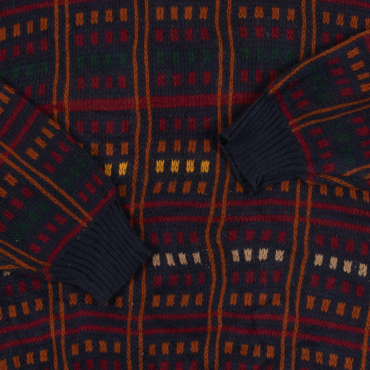 MEN'S VINTAGE 1980S GRID PATTERNED KNITTED JUMPER - X-LARGE