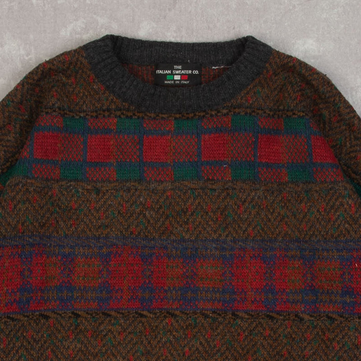 MEN'S VINTAGE 1990S CHECKED PATTERNED KNITTED JUMPER - LARGE