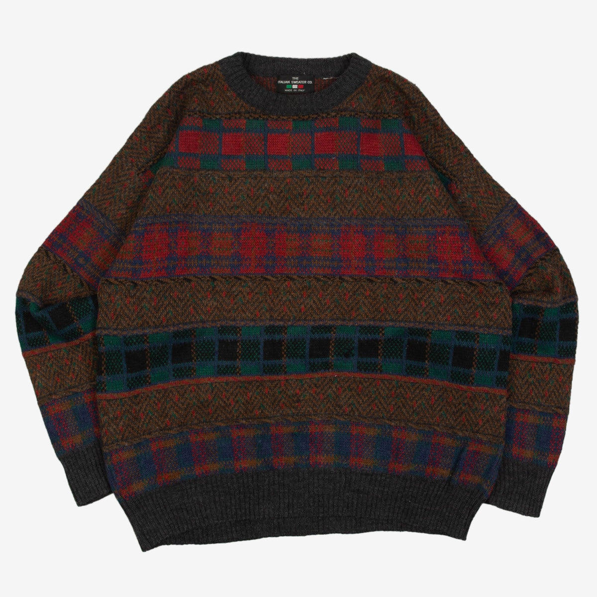 MEN'S VINTAGE 1990S CHECKED PATTERNED KNITTED JUMPER - LARGE