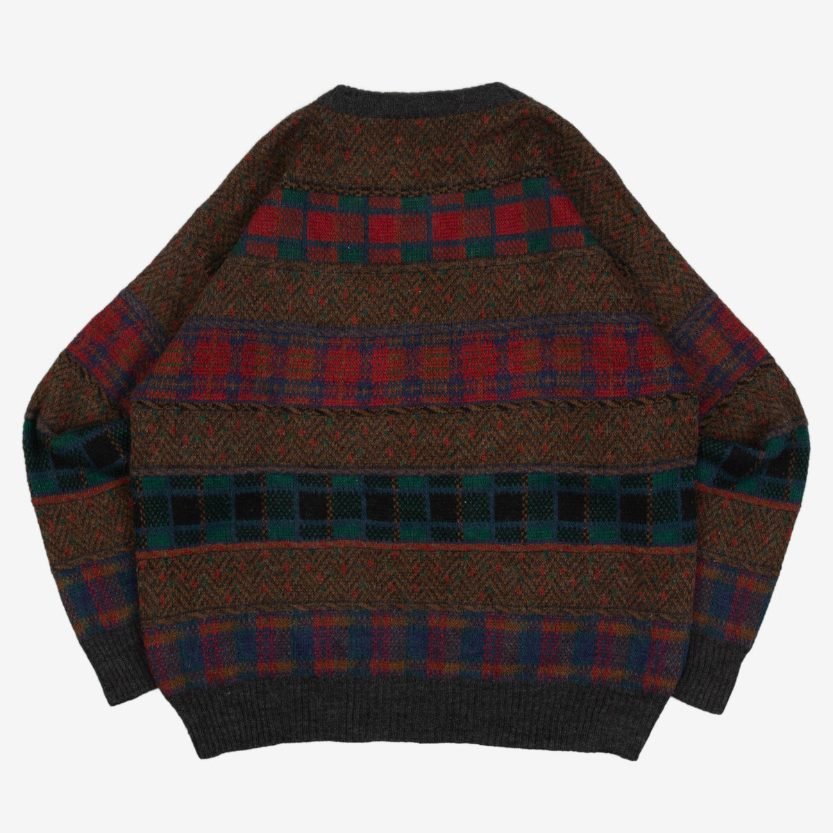 MEN'S VINTAGE 1990S CHECKED PATTERNED KNITTED JUMPER - LARGE