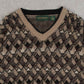 MEN'S VINTAGE 1990S PATTERNED V-NECK KNITTED JUMPER - LARGE