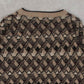 MEN'S VINTAGE 1990S PATTERNED V-NECK KNITTED JUMPER - LARGE