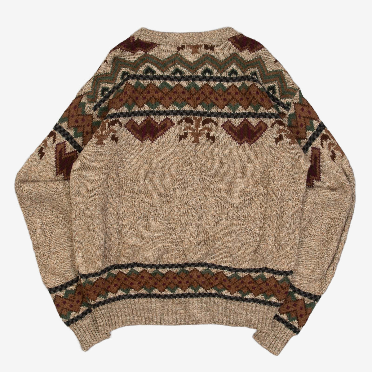 MEN'S VINTAGE 1980S STRUCTURED PATTERNED KNITTED JUMPER - X-LARGE