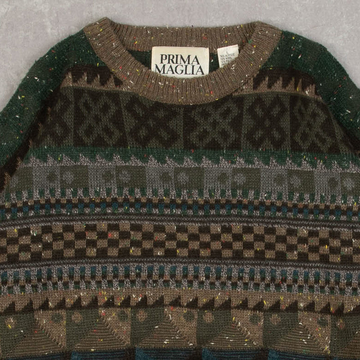 MEN'S VINTAGE 1990S PATTERNED KNITTED JUMPER - LARGE