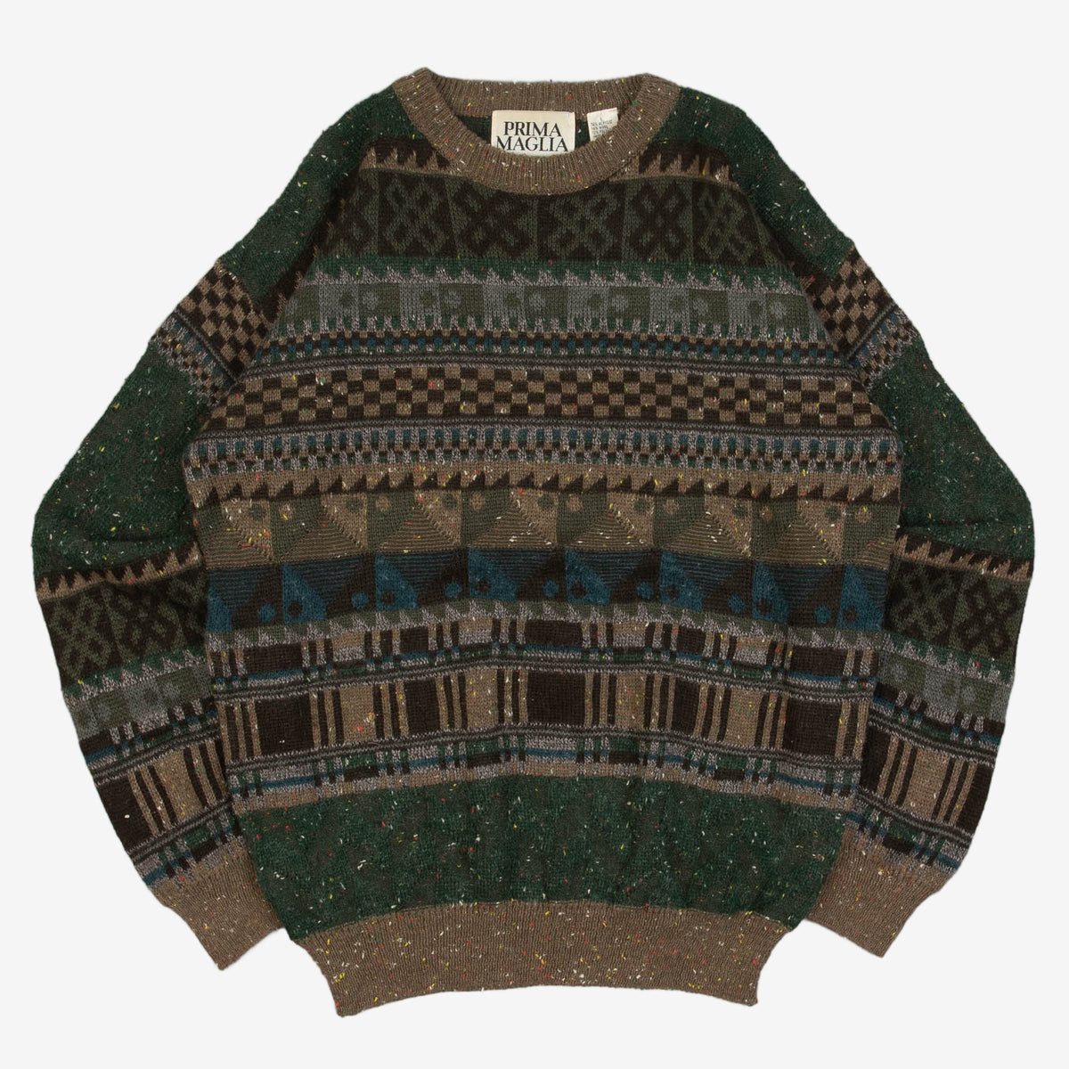 MEN'S VINTAGE 1990S PATTERNED KNITTED JUMPER - LARGE