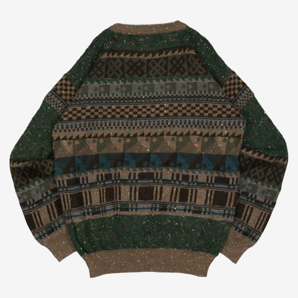 MEN'S VINTAGE 1990S PATTERNED KNITTED JUMPER - LARGE