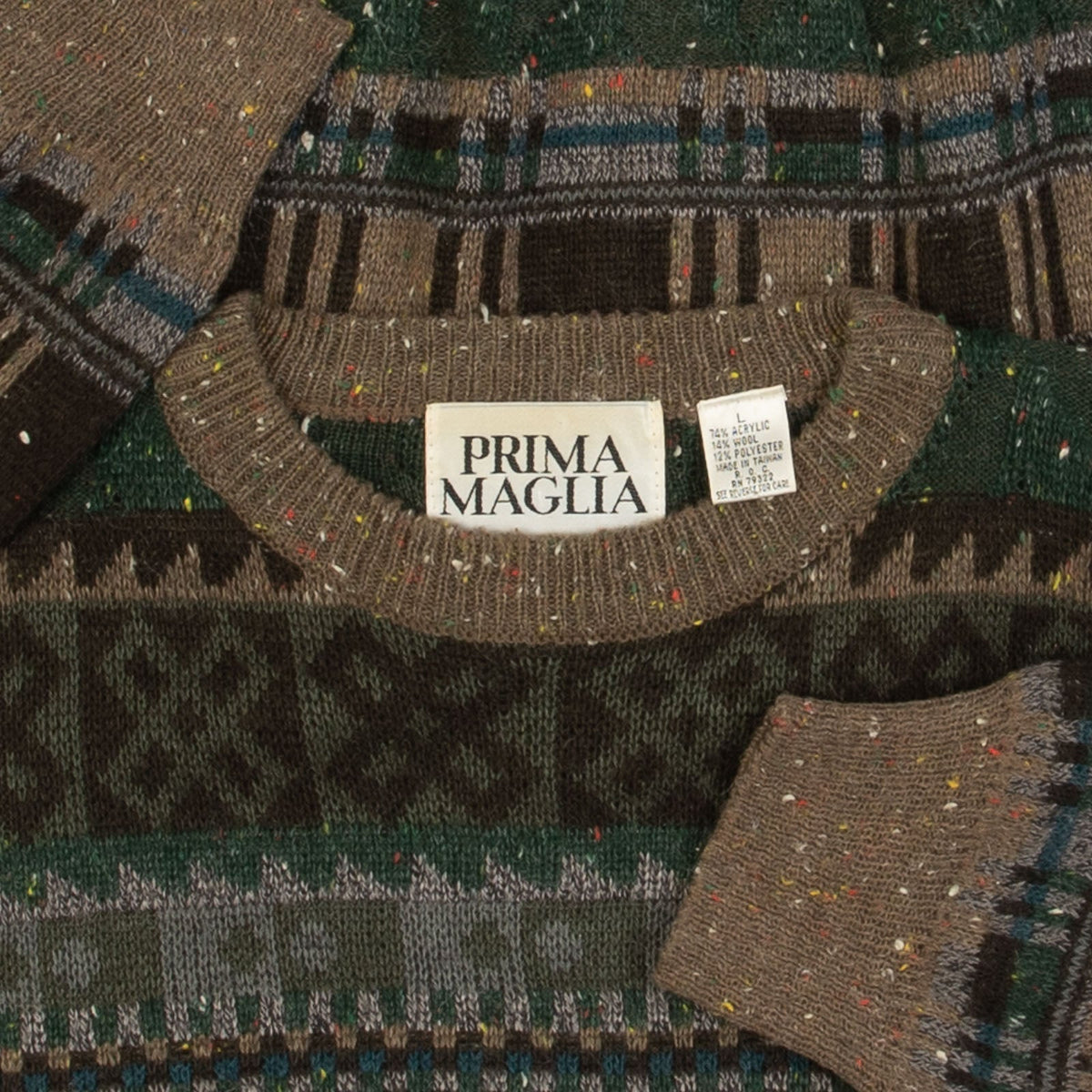 MEN'S VINTAGE 1990S PATTERNED KNITTED JUMPER - LARGE