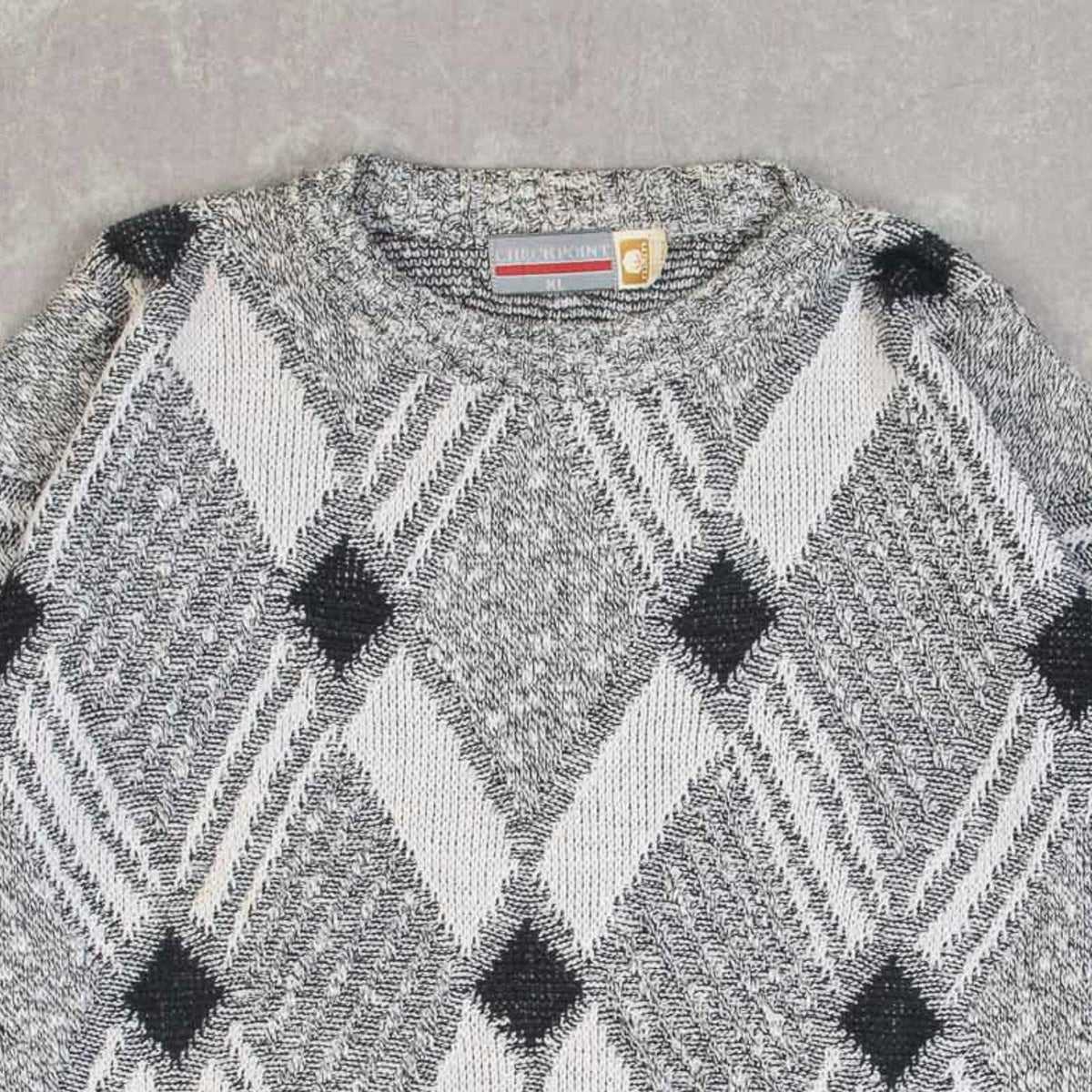 MEN'S VINTAGE 1980S STRUCTURED PATTERNED KNITTED JUMPER - X-LARGE