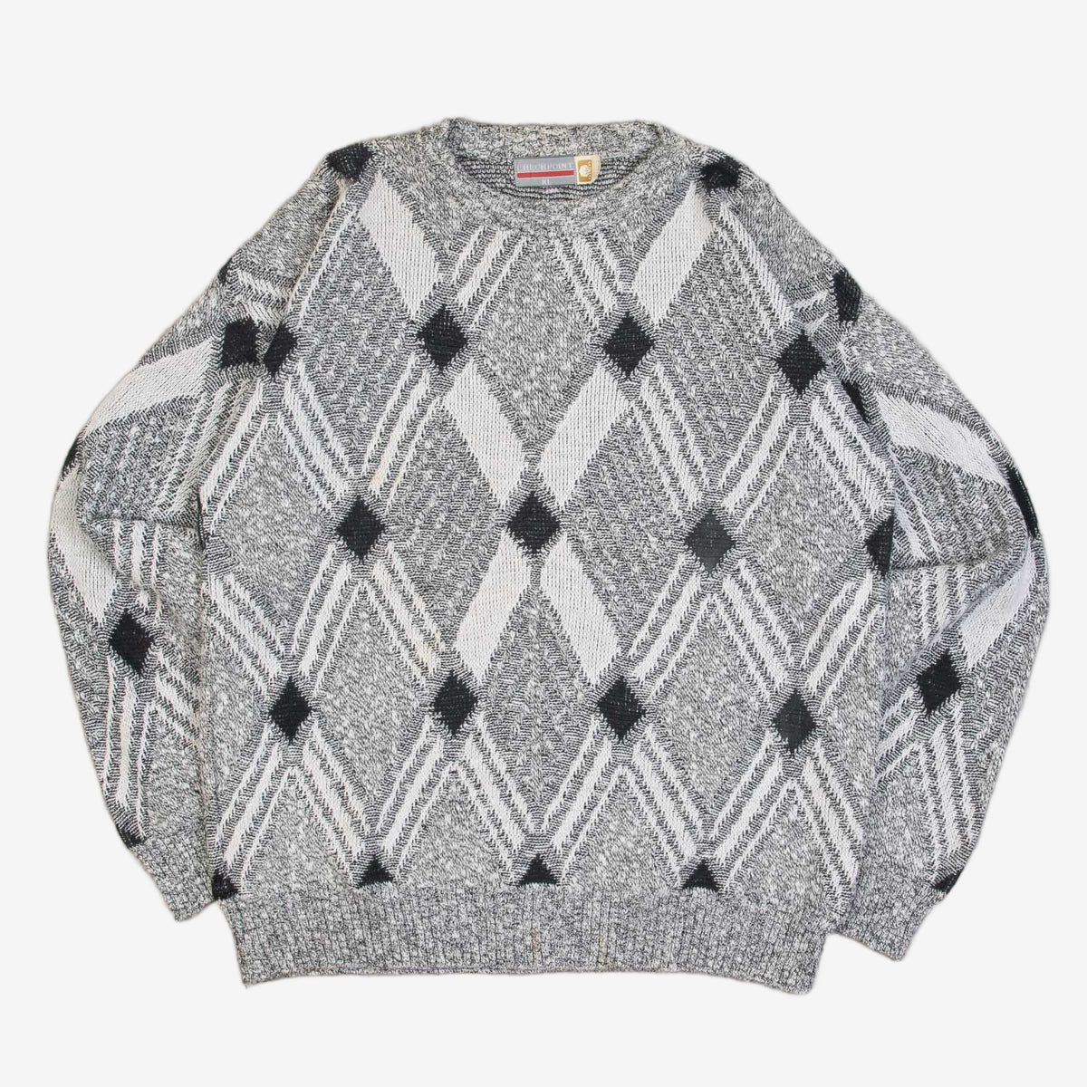 MEN'S VINTAGE 1980S STRUCTURED PATTERNED KNITTED JUMPER - X-LARGE