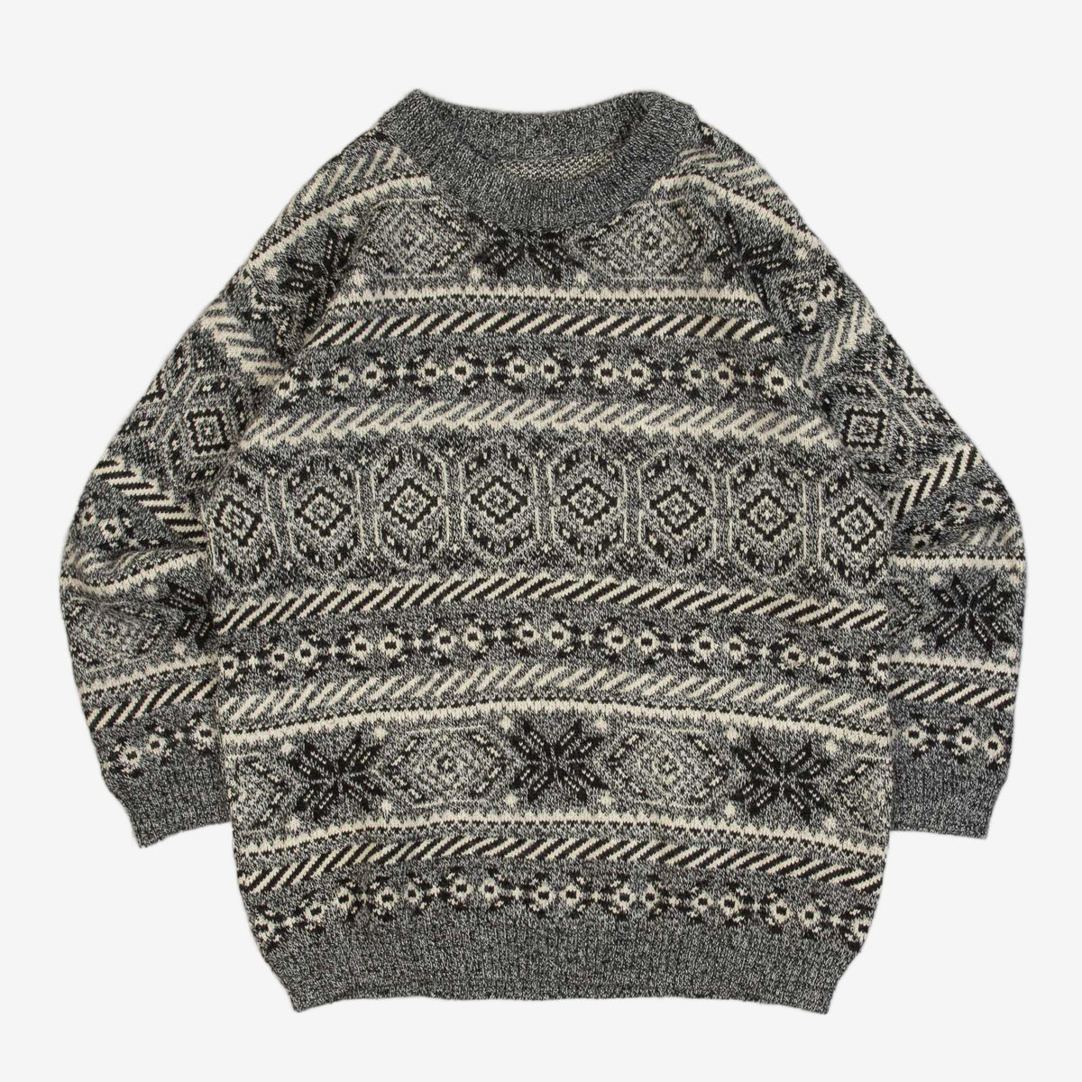 WOMEN'S VINTAGE 1980S PATTERNED KNITTED JUMPER - LARGE