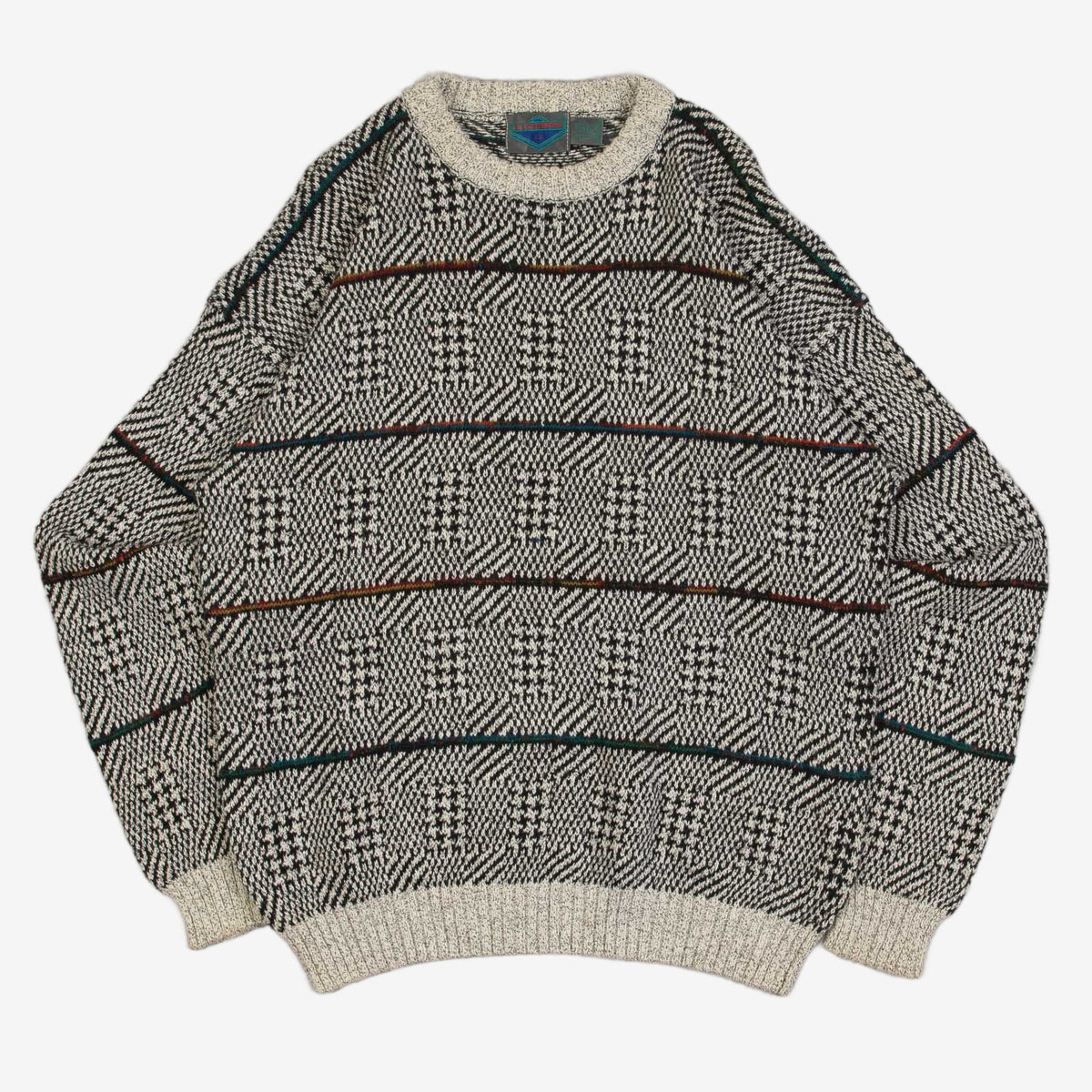 MEN'S VINTAGE 1980S PATTERNED KNITTED JUMPER - LARGE