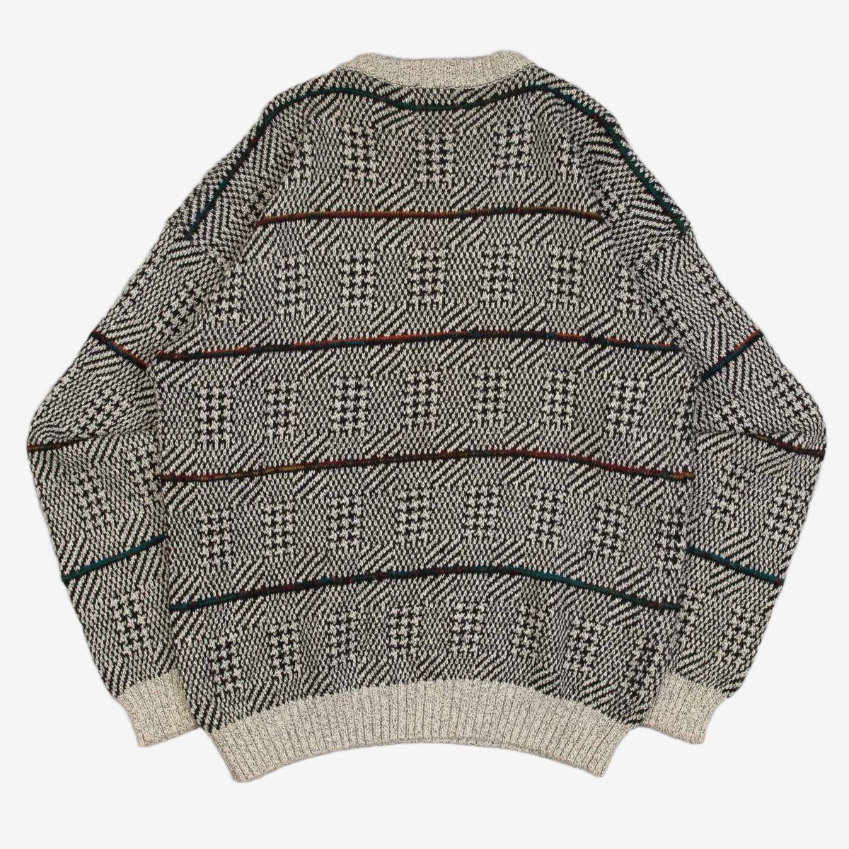 MEN'S VINTAGE 1980S PATTERNED KNITTED JUMPER - LARGE