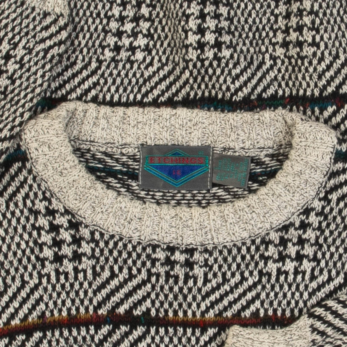 MEN'S VINTAGE 1980S PATTERNED KNITTED JUMPER - LARGE