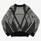 MEN'S VINTAGE 1990S PATTERNED LEATHER PATCH KNITTED JUMPER - X-LARGE