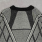 MEN'S VINTAGE 1990S PATTERNED LEATHER PATCH KNITTED JUMPER - X-LARGE