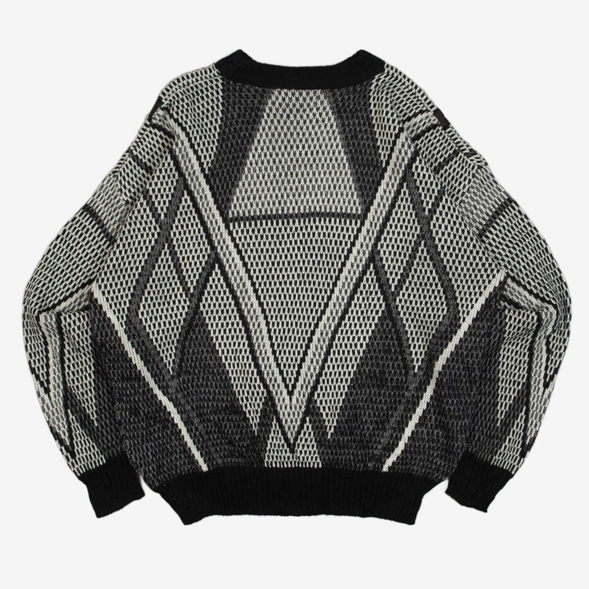 MEN'S VINTAGE 1990S PATTERNED LEATHER PATCH KNITTED JUMPER - X-LARGE