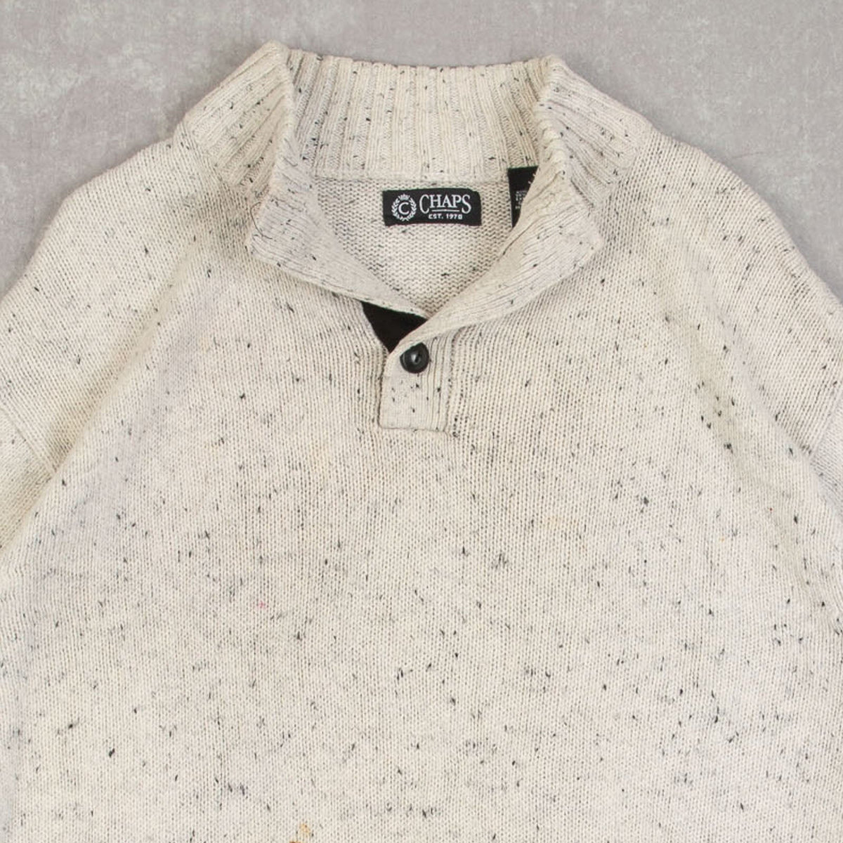 MEN'S VINTAGE CHAPS QUARTER BUTTONED ELBOW PATCH KNITTED JUMPER - LARGE