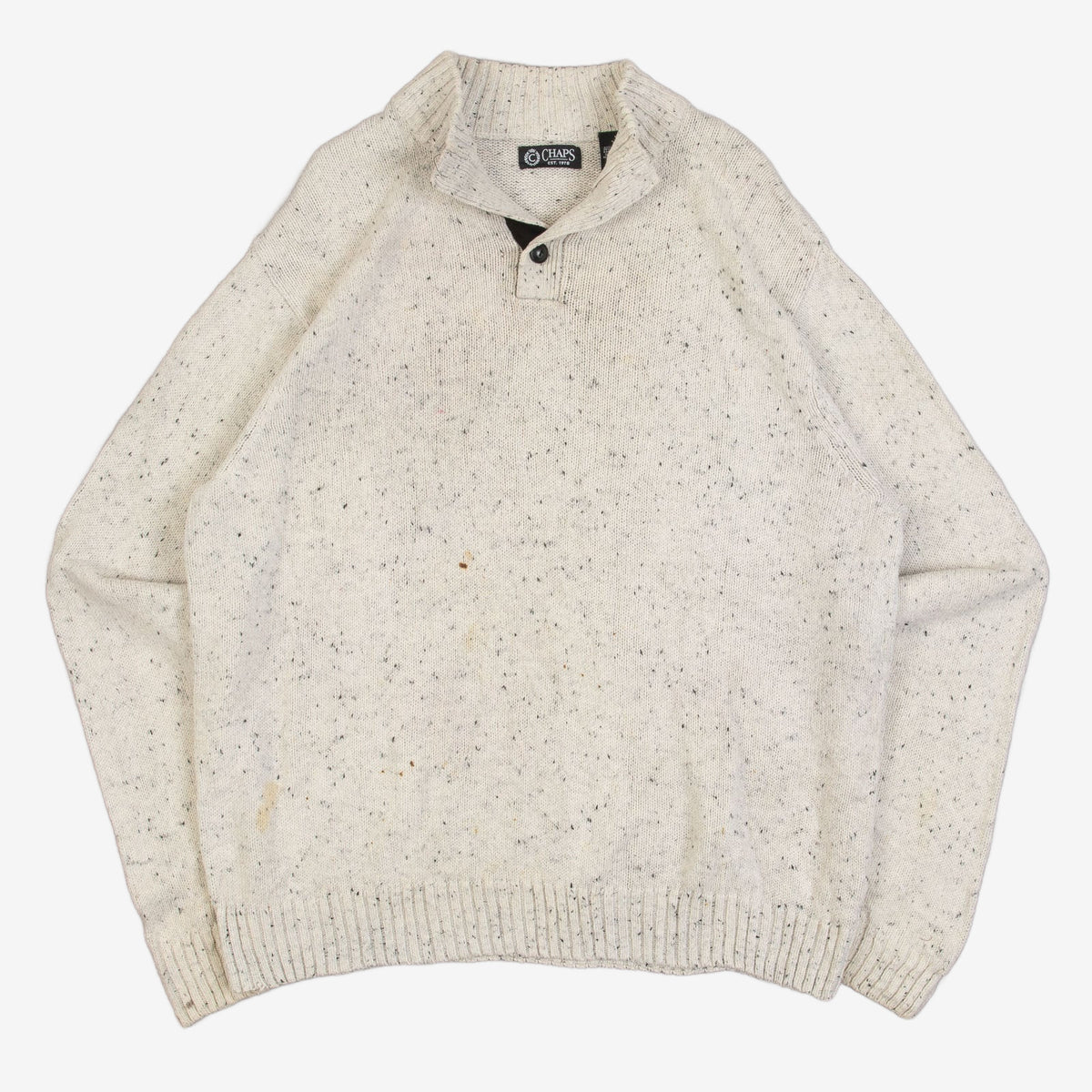 MEN'S VINTAGE CHAPS QUARTER BUTTONED ELBOW PATCH KNITTED JUMPER - LARGE