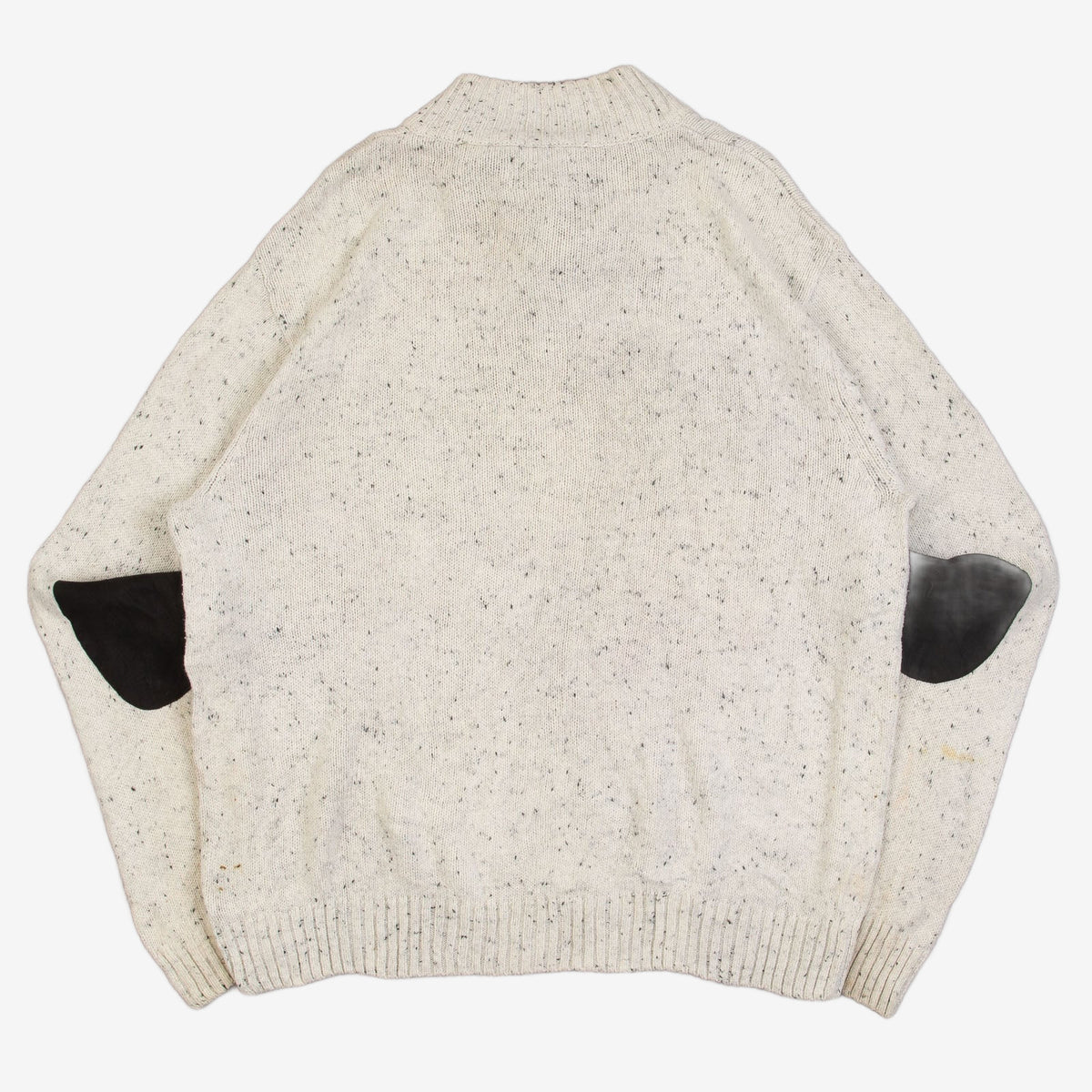 MEN'S VINTAGE CHAPS QUARTER BUTTONED ELBOW PATCH KNITTED JUMPER - LARGE
