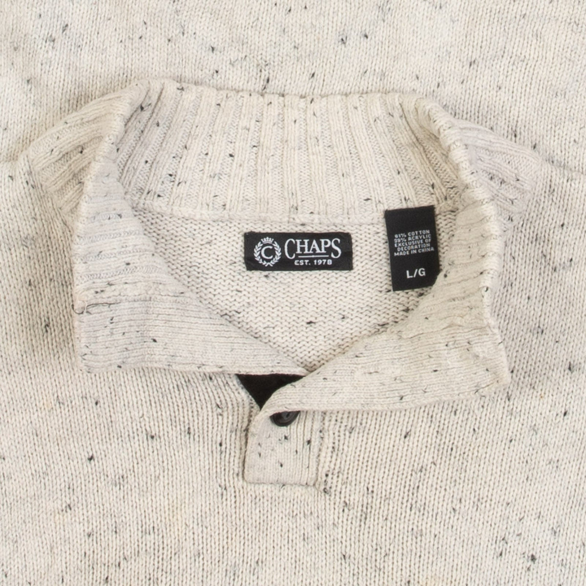 MEN'S VINTAGE CHAPS QUARTER BUTTONED ELBOW PATCH KNITTED JUMPER - LARGE