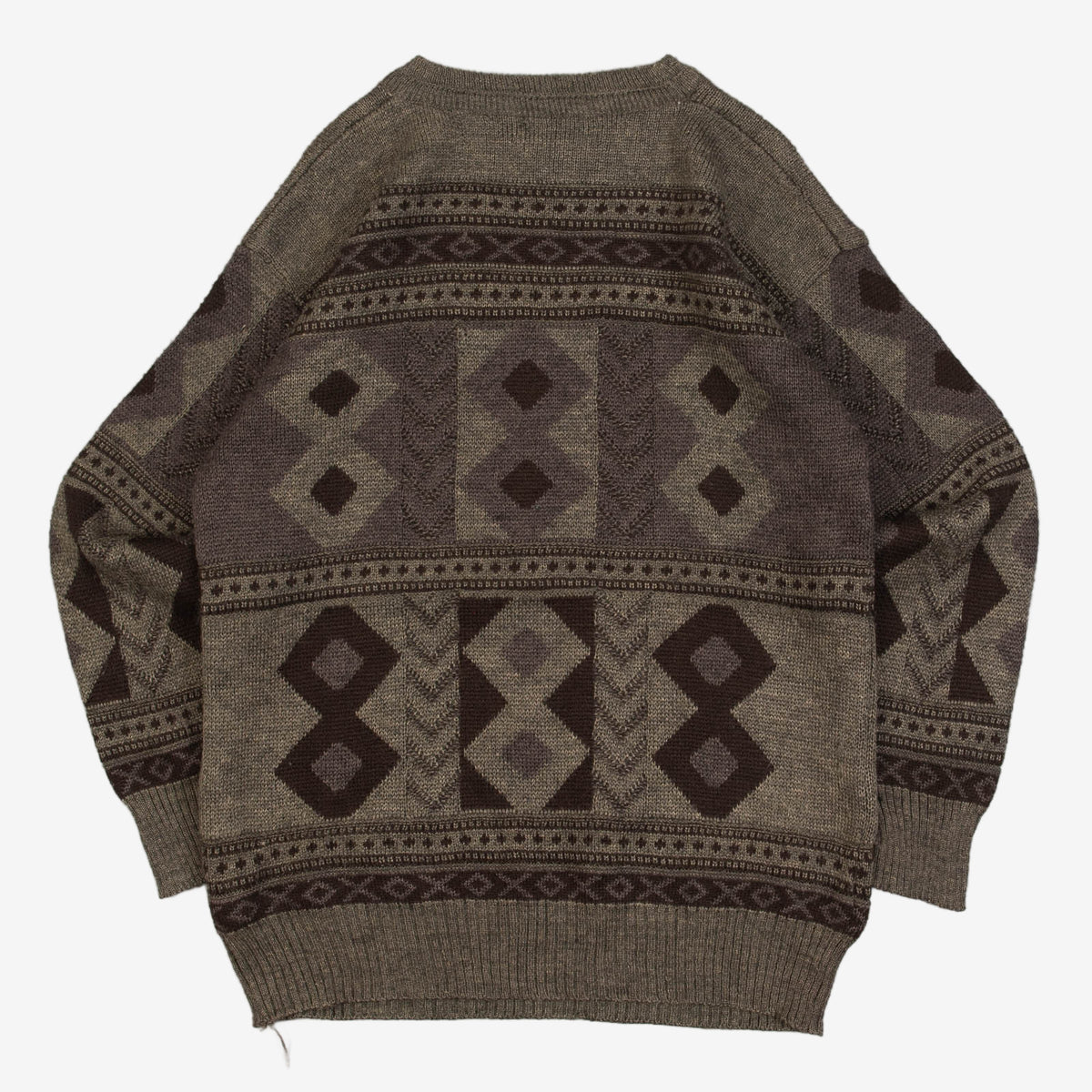MEN'S VINTAGE 1980S FELT PATCH PATTERNED KNITTE JUMPER - MEDIUM