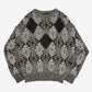 MEN'S VINTAGE 1990S LEATHER PATCH PATTERNED KNITTED JUMPER - LARGE