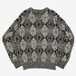 MEN'S VINTAGE 1990S LEATHER PATCH PATTERNED KNITTED JUMPER - LARGE