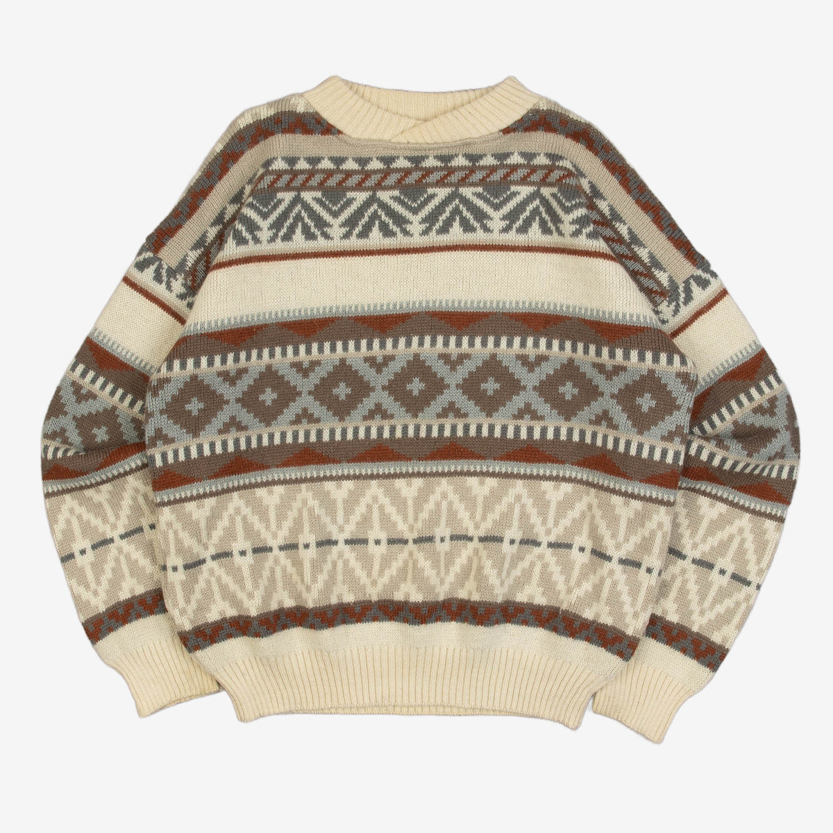 MEN'S VINTAGE 1990S PATTERNED KNITTED JUMPER - MEDIUM
